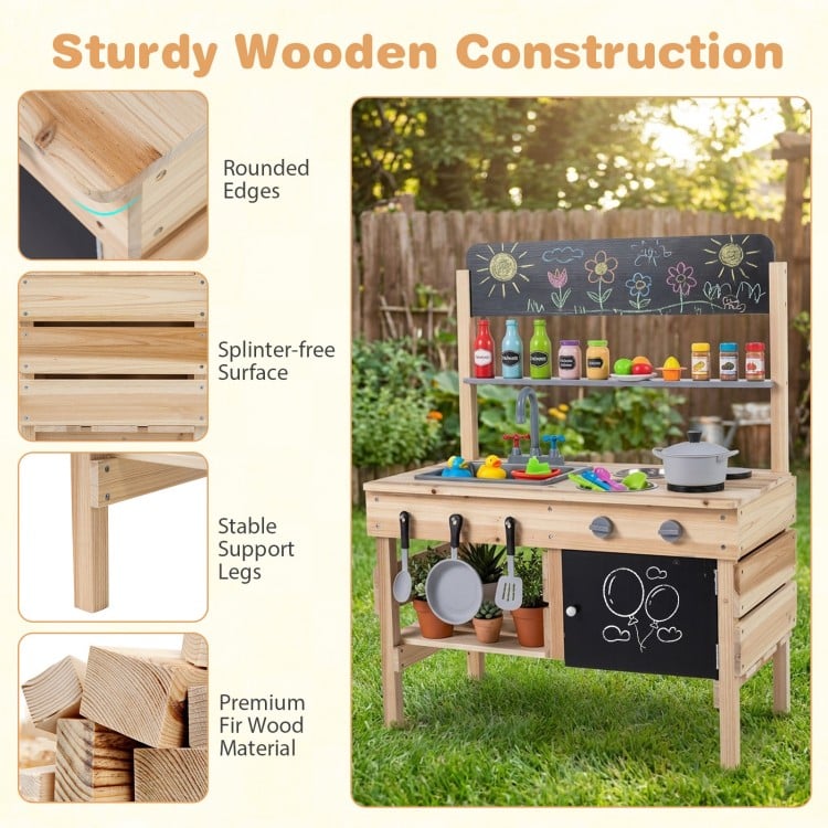 Outdoor Wooden Mud Kitchen for Kids with Sink and Stoves