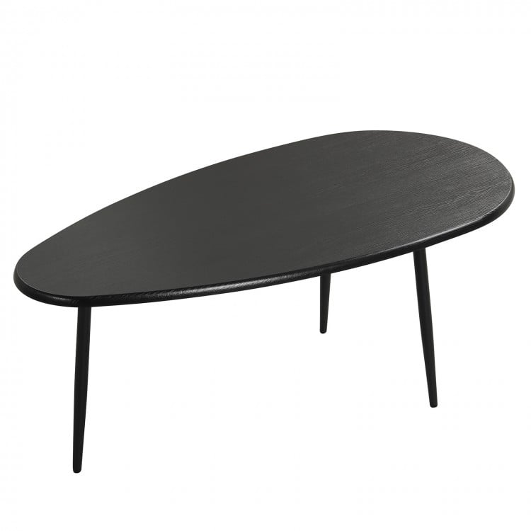 Oval Coffee Table Mid Century Center Table with Sturdy Metal Construction-Black