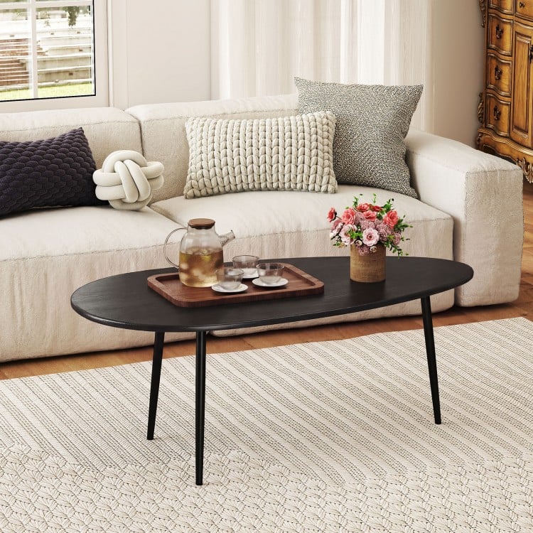 Oval Coffee Table Mid Century Center Table with Sturdy Metal Construction-Black