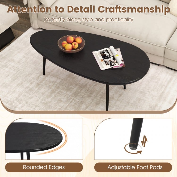 Oval Coffee Table Mid Century Center Table with Sturdy Metal Construction-Black