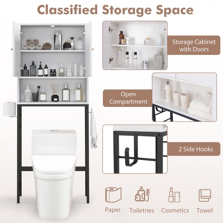 Over The Toilet Storage Cabinet with 2 Doors and Adjustable Shelf-White