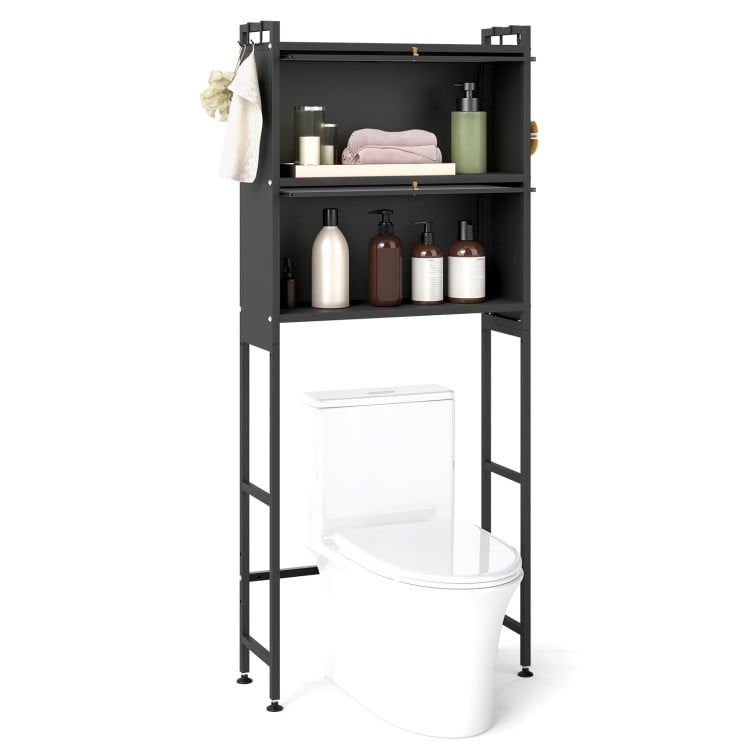Over-the-toilet Cabinet Bathroom Organizer with 2 Flip-up Cabinets-Black