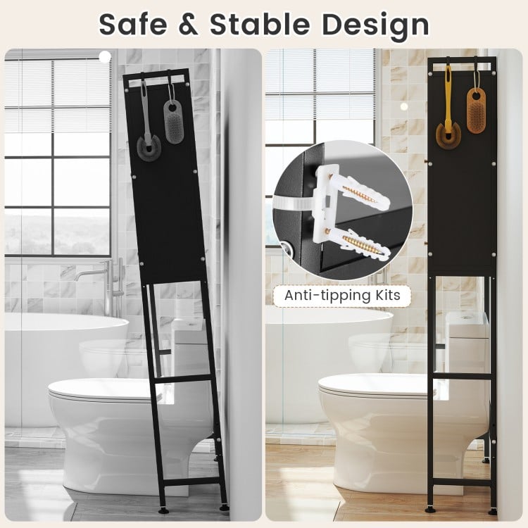 Over-the-toilet Cabinet Bathroom Organizer with 2 Flip-up Cabinets-Black