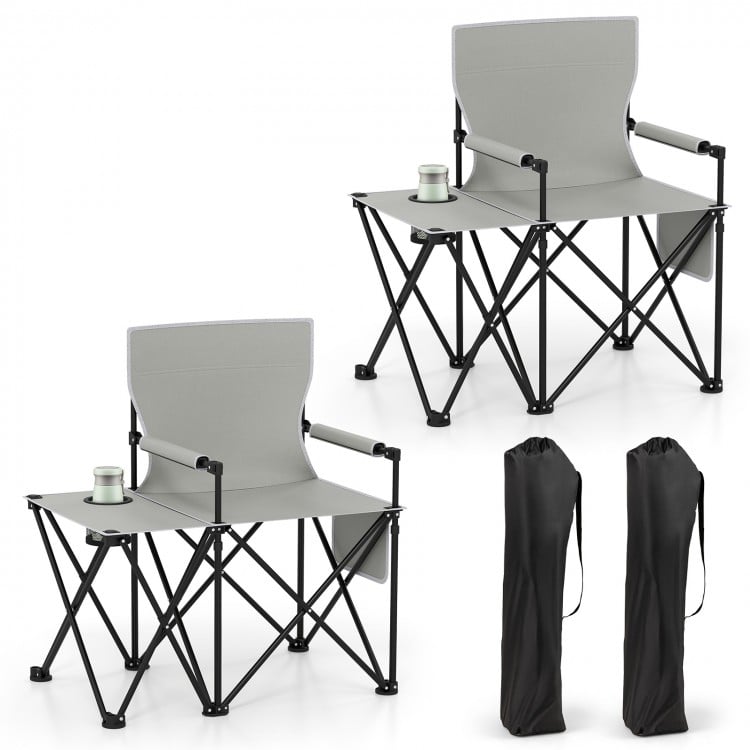 Oversized Camping Chair with Side Table and 2 Storage Pockets-Gray