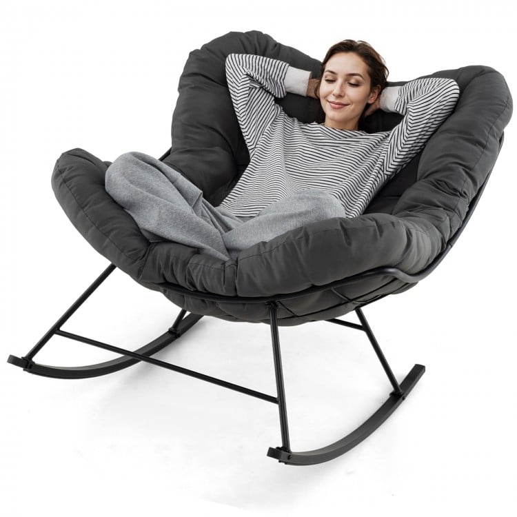 Oversized Egg Papasan Chair with Padded Cushion for Porch-Gray