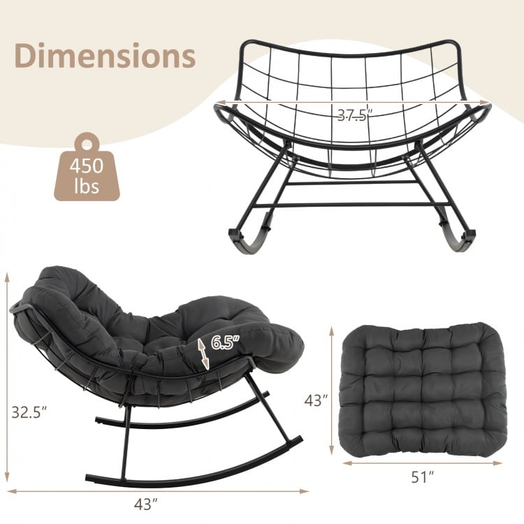 Oversized Egg Papasan Chair with Padded Cushion for Porch-Gray