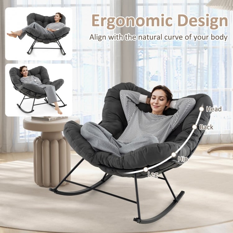 Oversized Egg Papasan Chair with Padded Cushion for Porch-Gray