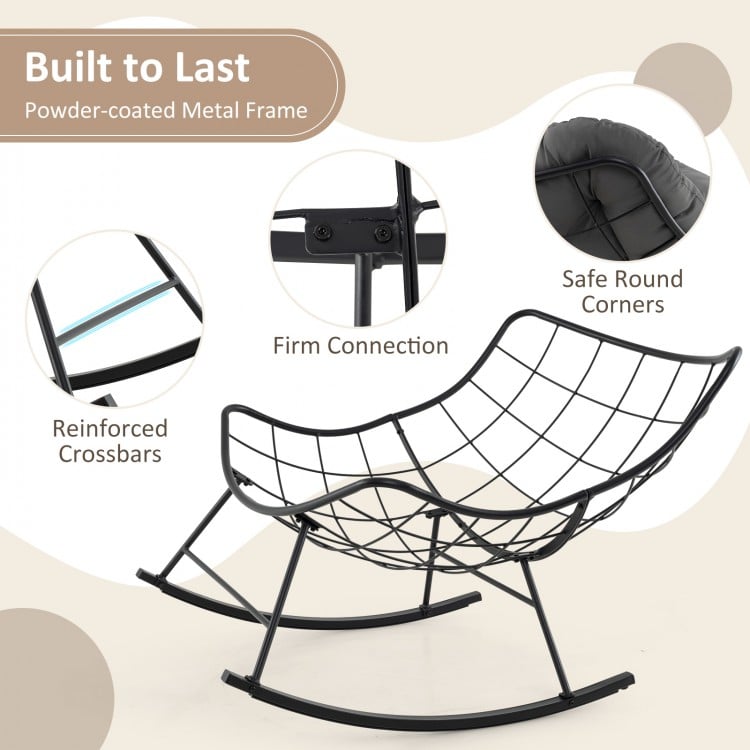 Oversized Egg Papasan Chair with Padded Cushion for Porch-Gray