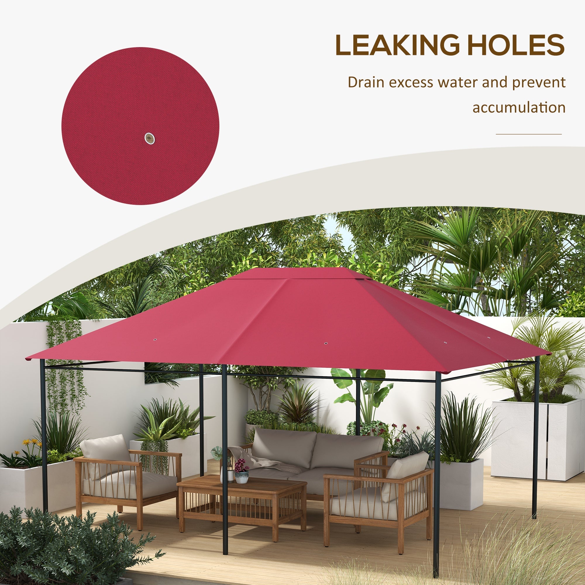 Outsunny Gazebo Replacement Canopy Top Cover 10'x13' Wine Red Gazebo Roof Only