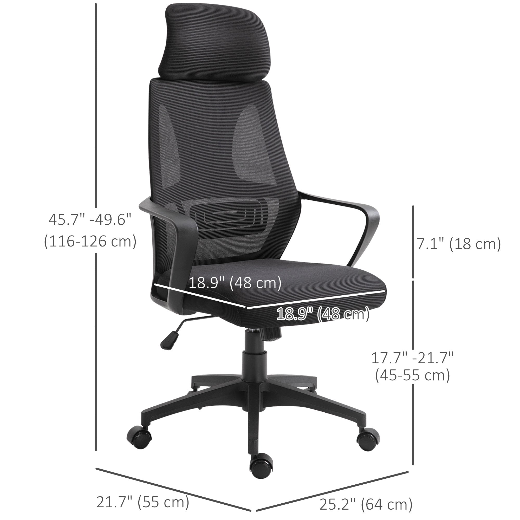 Vinsetto Breathable Mesh Office Chair: 2D Adjustable Headrest, Arm, High Back Desk Chair, Black