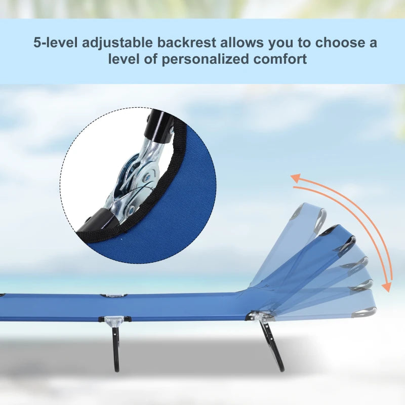 Outdoor Folding Lounge Chair, Steel Tanning Chair with Reclining Back, Breathable Mesh for Beach, Yard, Patio, Blue