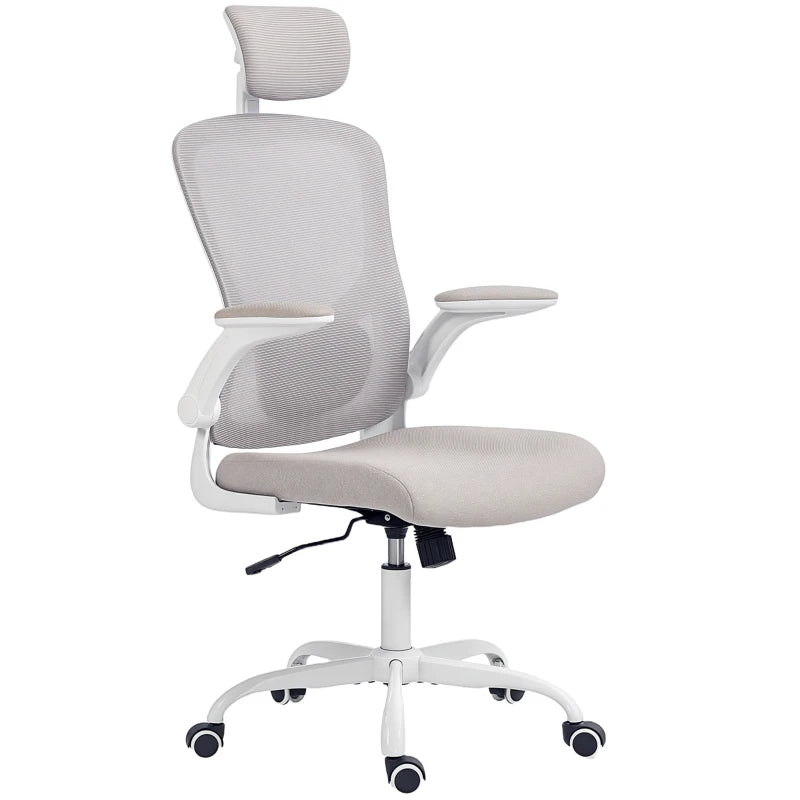 Ergonomic Office Chair, Mesh Desk Chair with Adjustable Headrest, Lumbar Support and Height, Flip-Up Armrests, Grey