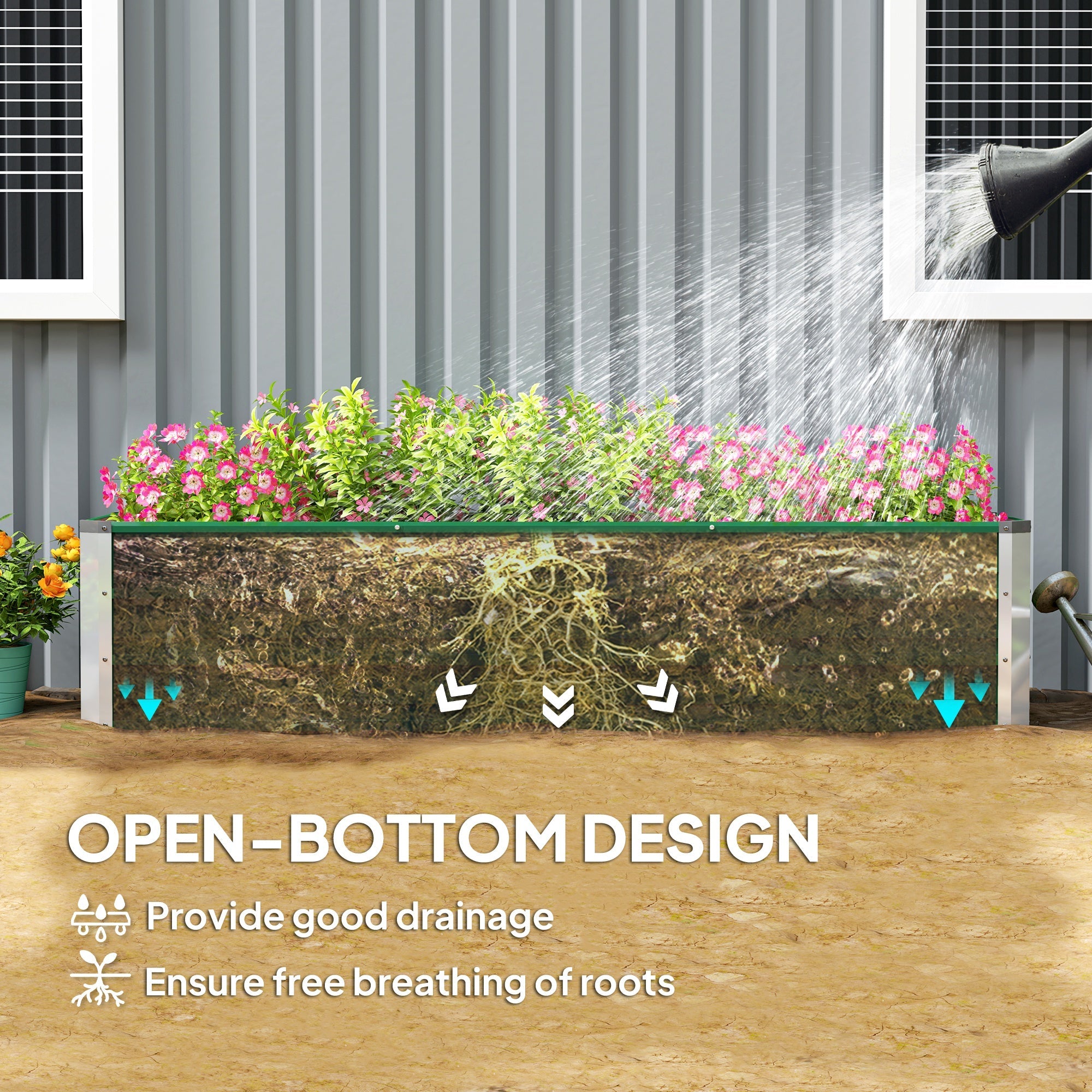 Outsunny Galvanized Raised Garden Bed, Elevated Large Metal Planter Box w/ Install Gloves for Backyard, Patio to Grow Vegetables