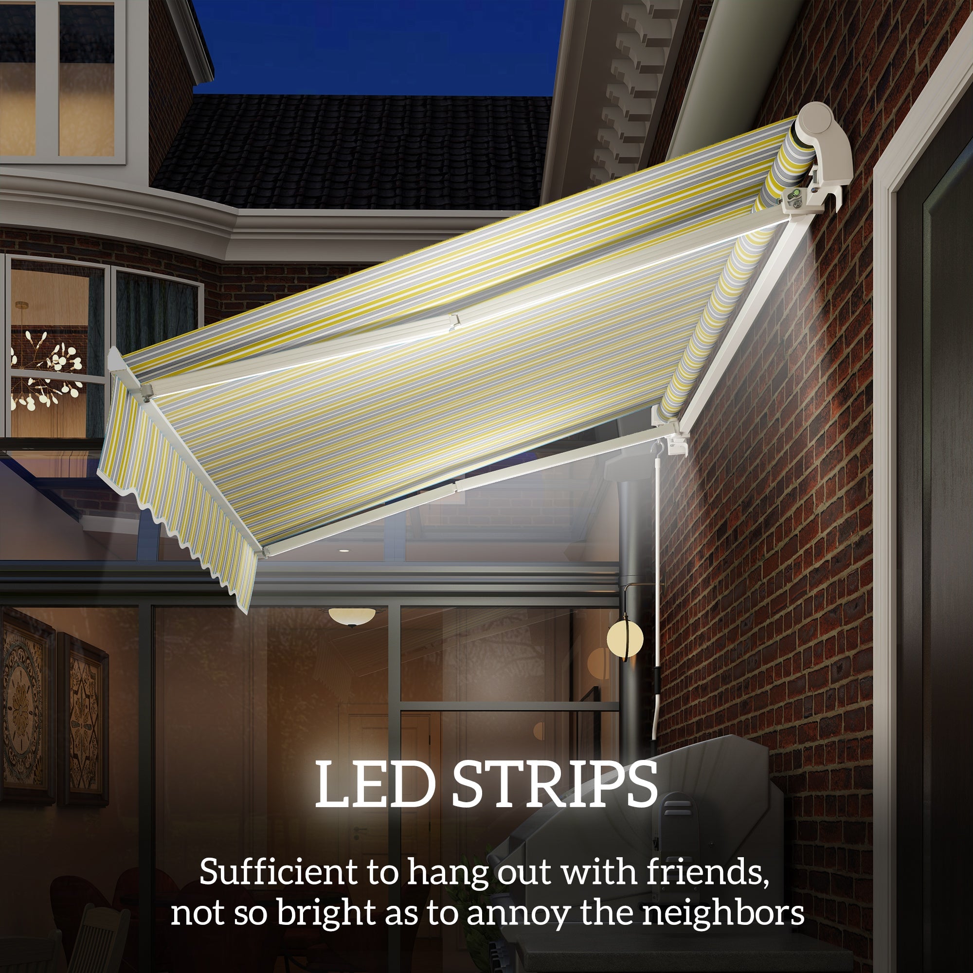 Outsunny 8' x 6.5' Manual Retractable Patio Awning LED Lights Aluminum Sun Shade Canopy Door Window Yellow Grey