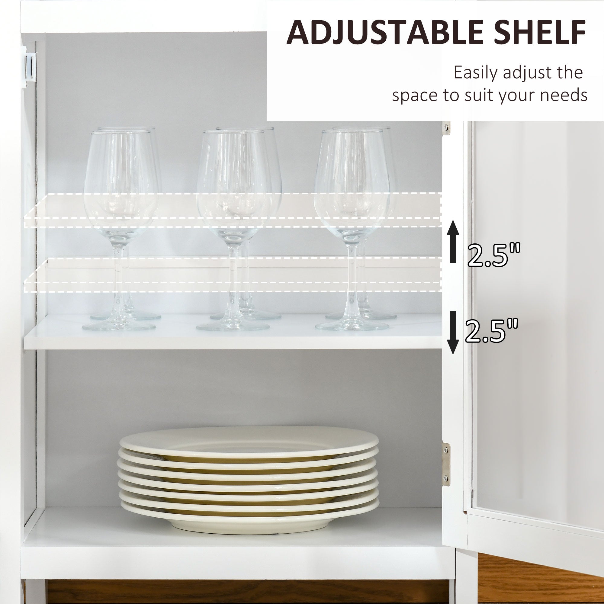 HOMCOM Wine Cabinet 4 Bottle Wine Rack Open Shelf Acrylic Door Cabinet Adjustable Shelf Home Bar White Furniture