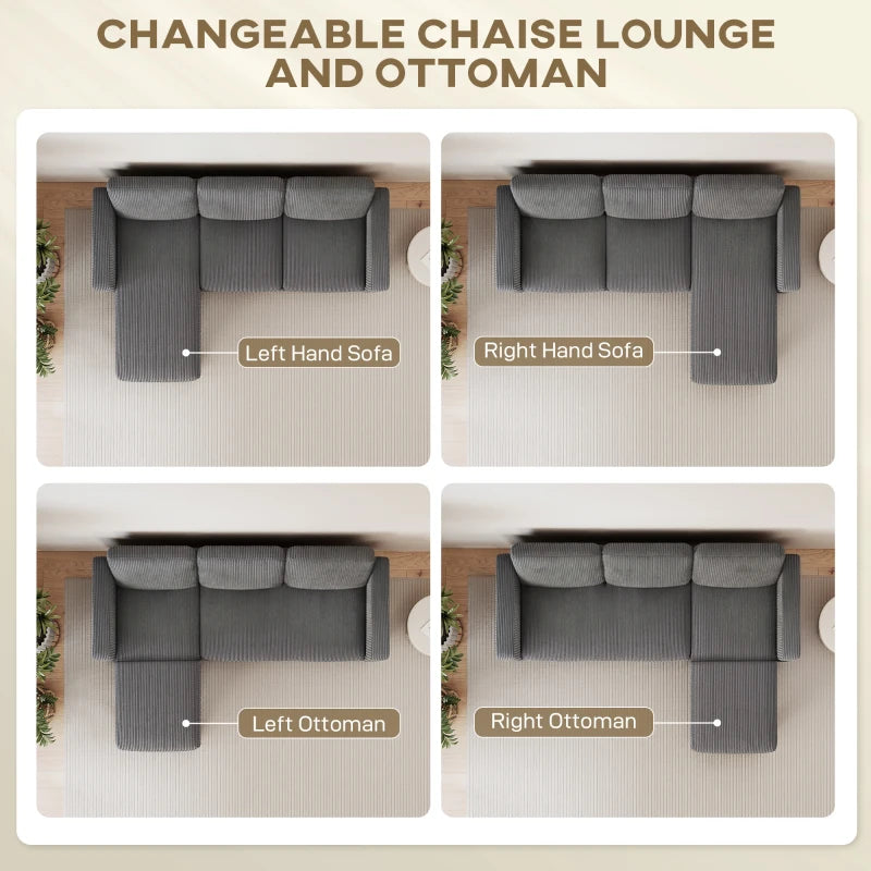 Sectional Sofa, L Shaped Couch, with Changeable Chaise or Ottoman, Dark Grey