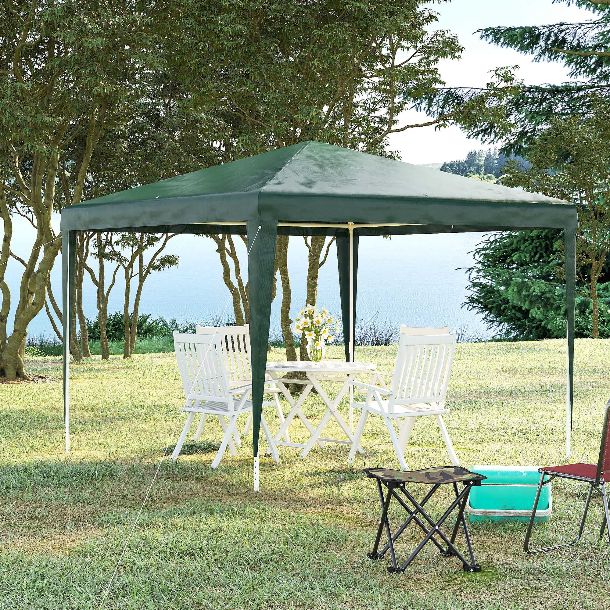 Outsunny Verdant Retreat: 10x10ft Folding Party Tent, Portable Gazebo Outdoor Canopy Garden Sunshade, Green Oasis