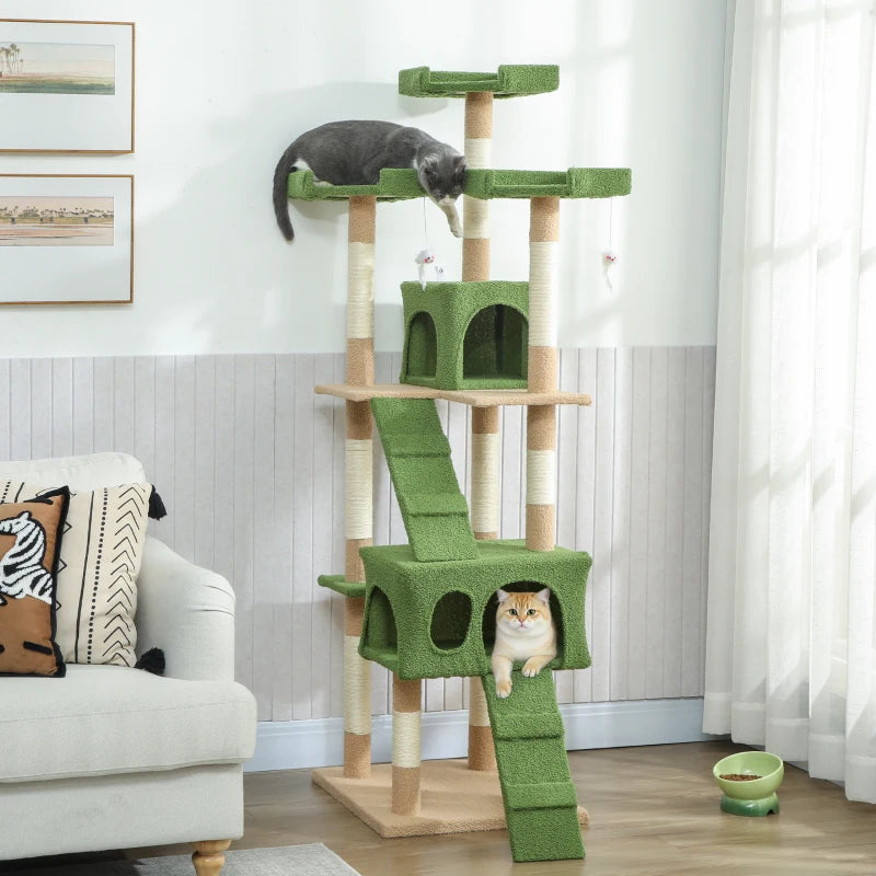 68-inch Multi-Level Cat Scratching Tree Kitty Activity Center Post Tower Condo Pet Furniture w/ Toy Green