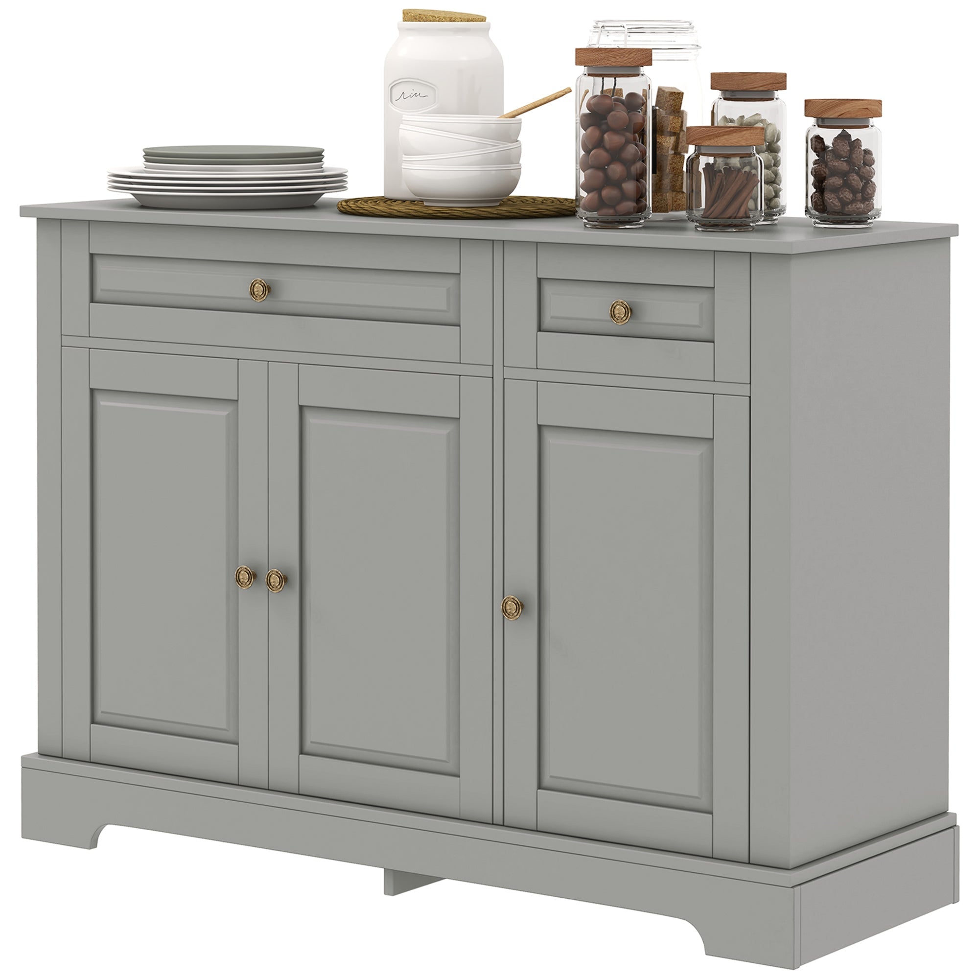 HOMCOM Modern Sideboard Cabinet, Buffet Cabinet with 2 Drawers and Adjustable Shelves, Buffets Tables for Dining Room, Grey