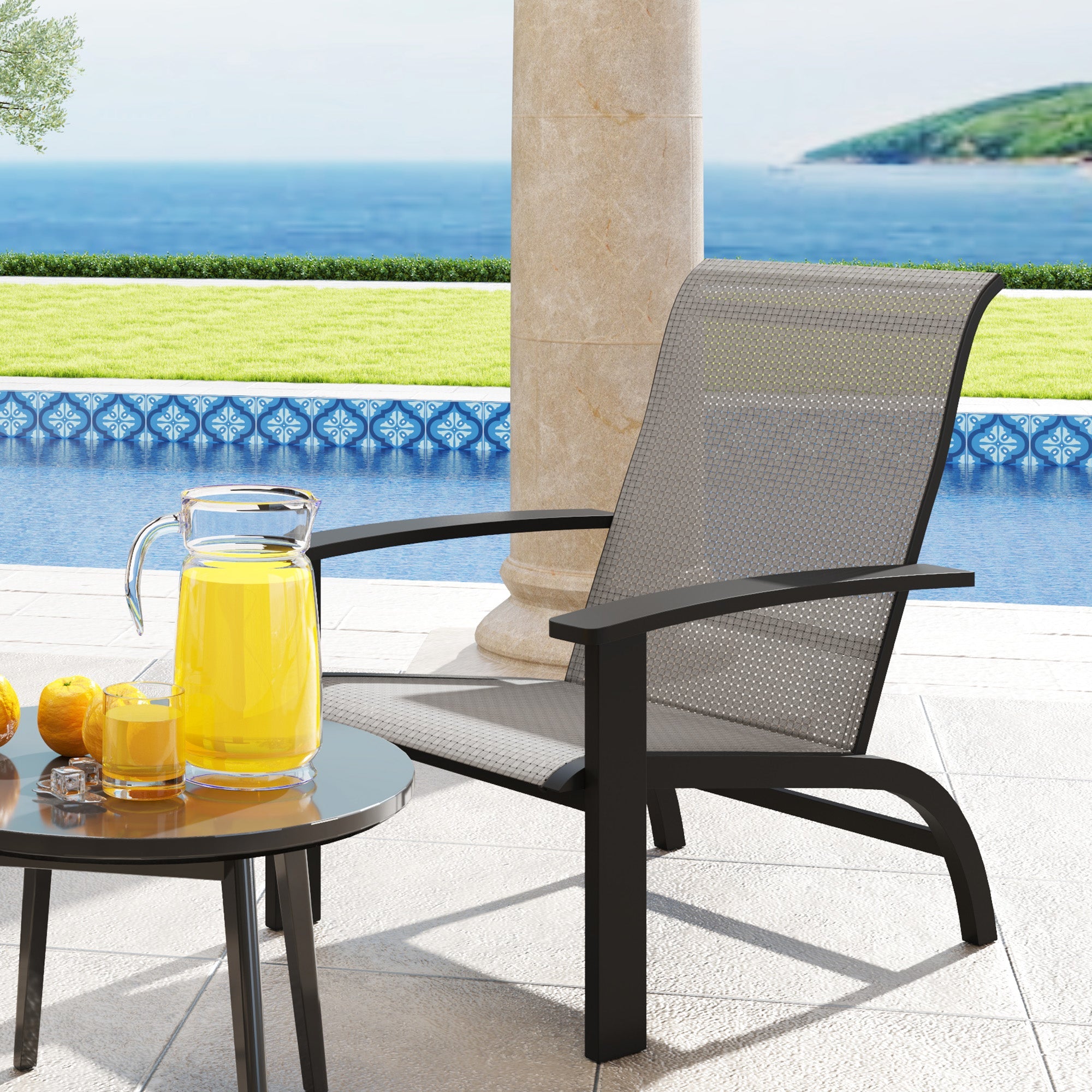 Outsunny Outdoor Adirondack Chair Muskoka Chair with Aluminum Frame, Mesh Seat, High Back for Garden, Deck, Dark Grey