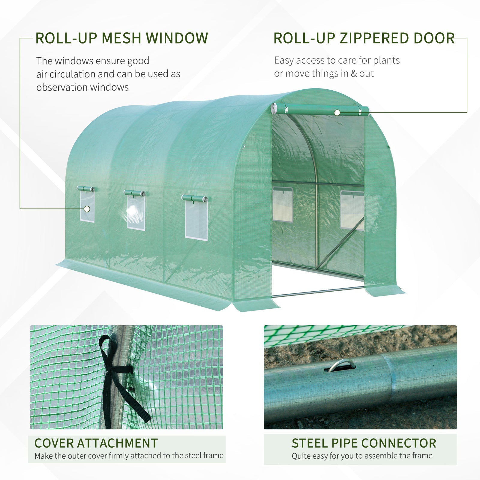 Outsunny Outdoor Walk-in Grow Shelter: 13' x 6' x 6' Tunnel Portable Plant Gardening Warm House with PE Cover, Green