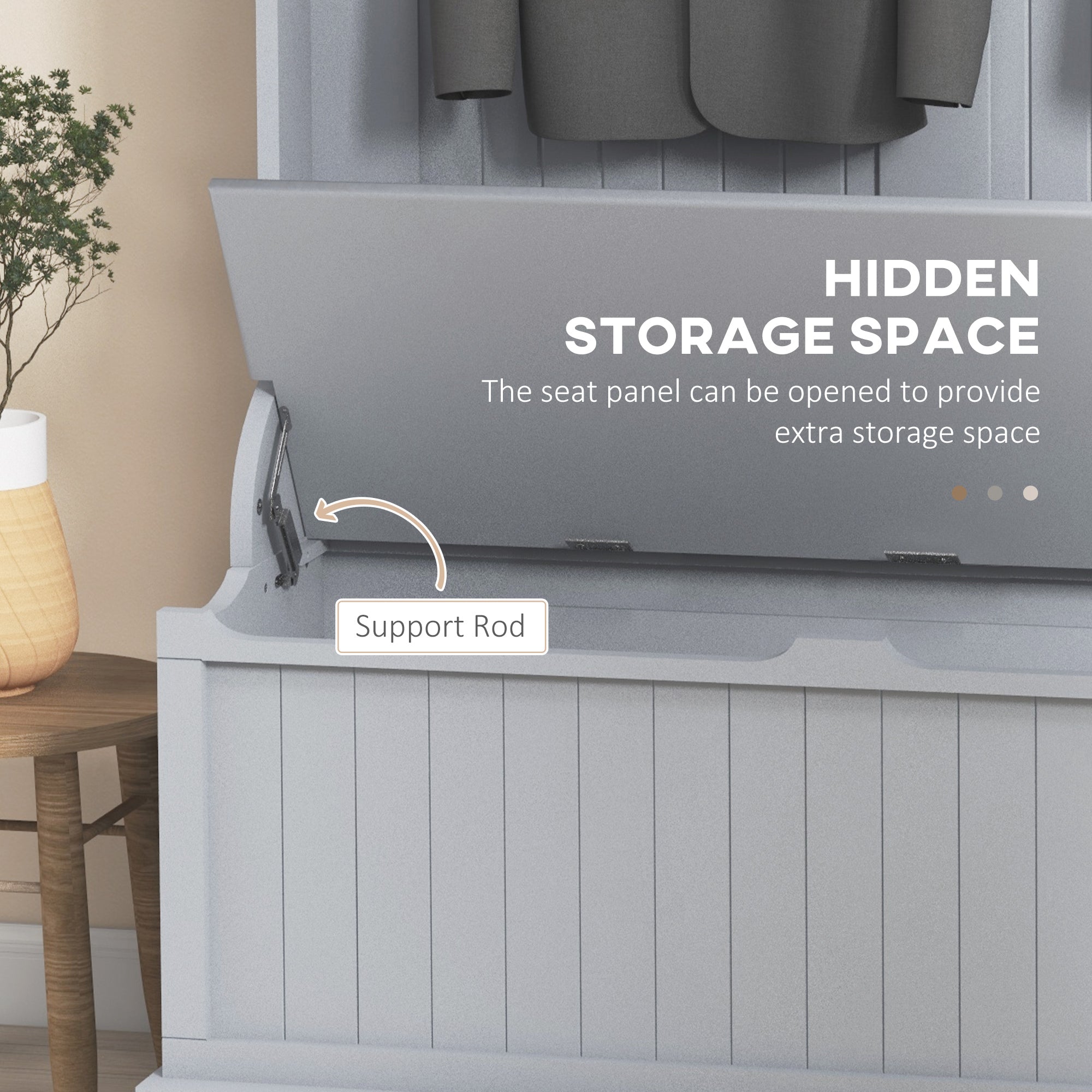 HOMCOM Modern 3-In-1 Entryway Hall Tree with Coat Rack, Bench and Shoe Storage, 5 Hooks for Hallway, Living Room, Grey