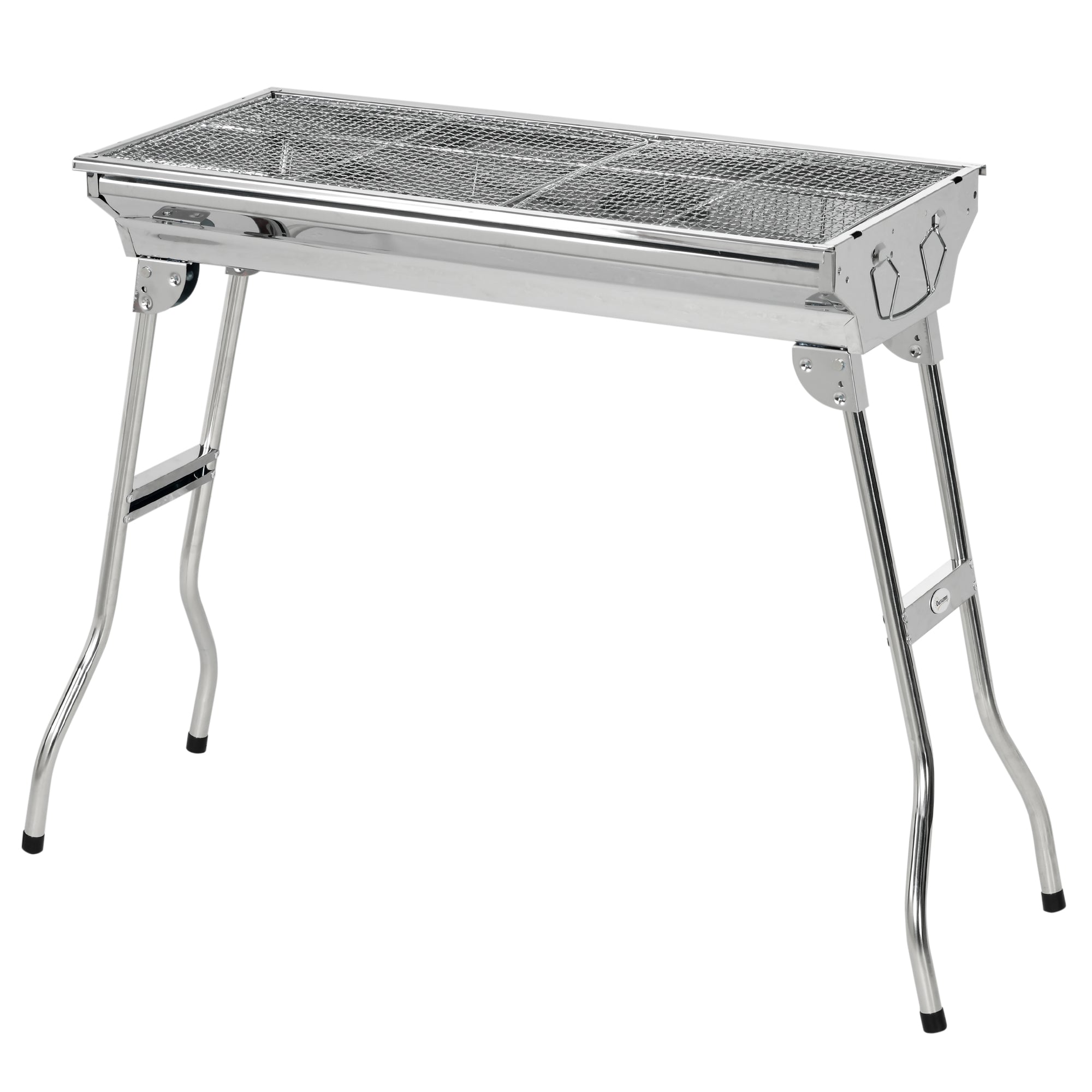 Outsunny Charcoal Grill Stainless Steel 37.8" x 13.4" Portable BBQ with Handles Tongs Cooking Camping Picnic Silver