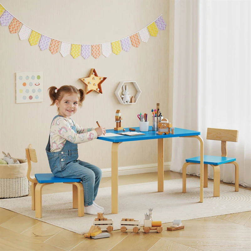 Qaba Kids Table and 2 Chair Set, Children Multi-Activity Furniture Set for Playing, Learning, Eating, Craft, Blue