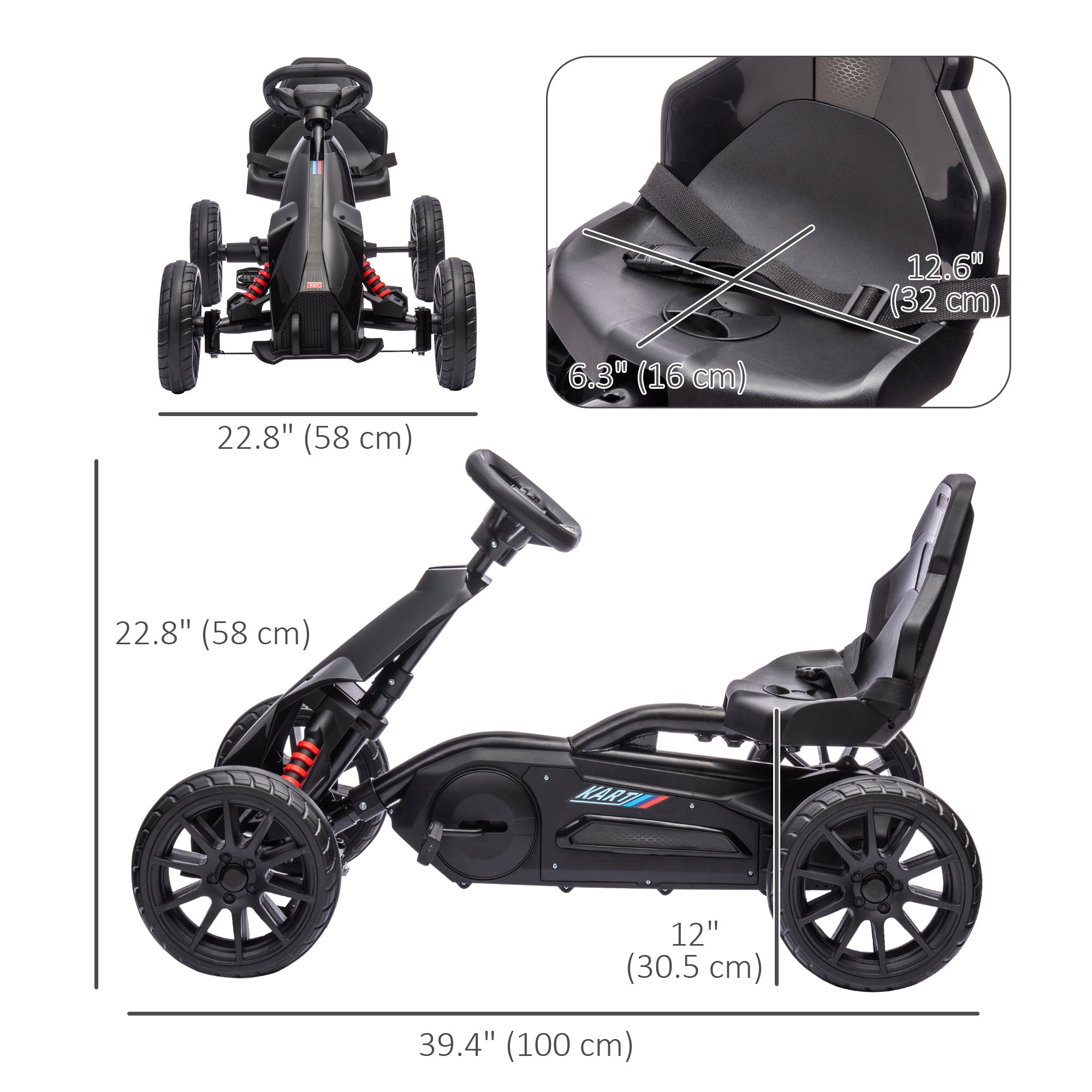 Aosom Adjustable Pedal Go Kart with Seat Shock Absorption Handbrake for Kids 3-8 Black