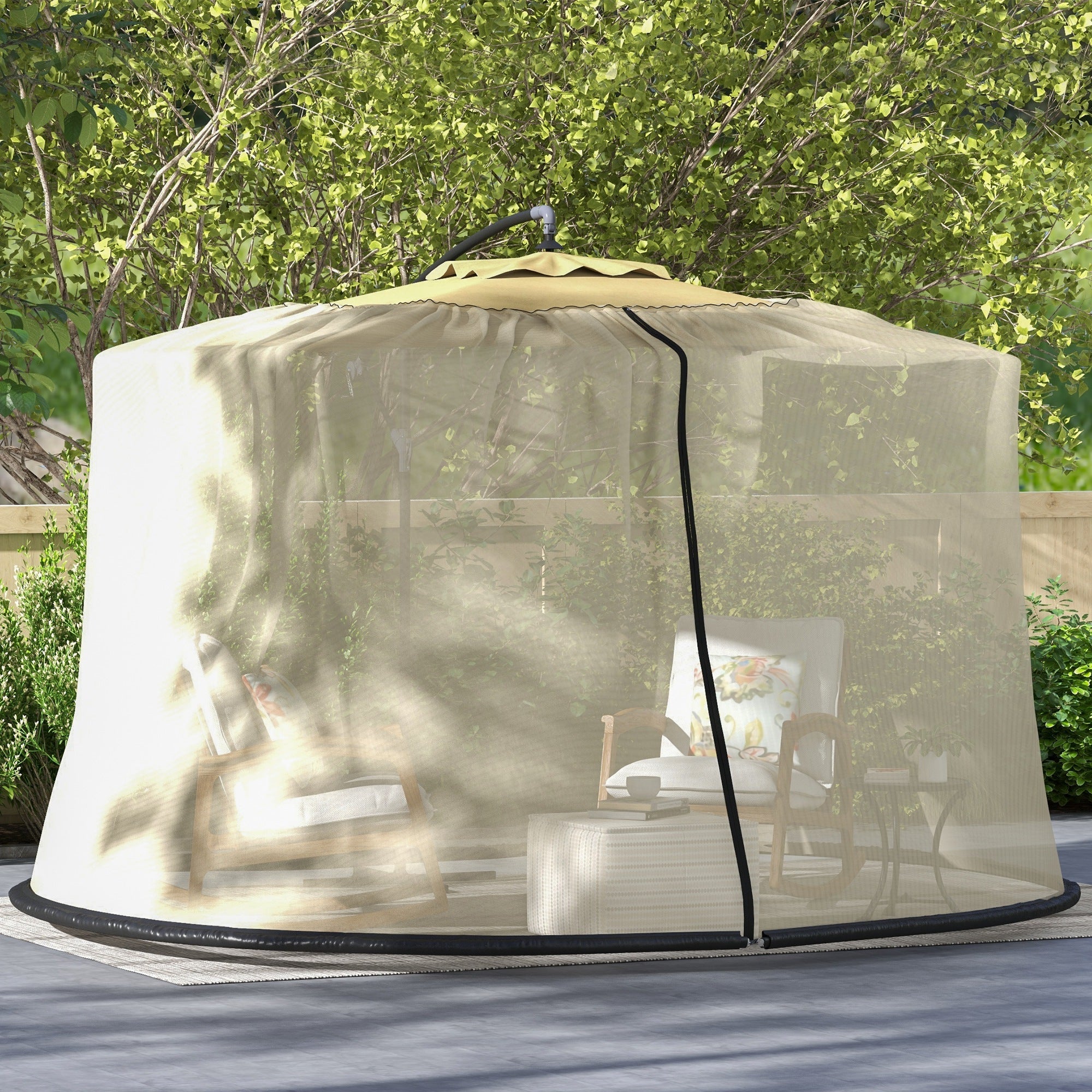 Outsunny 7.5FT Umbrella Table Screen Mosquito Bug Net, Garden Large Umbrella Cover Netting with Zippered Door, Black