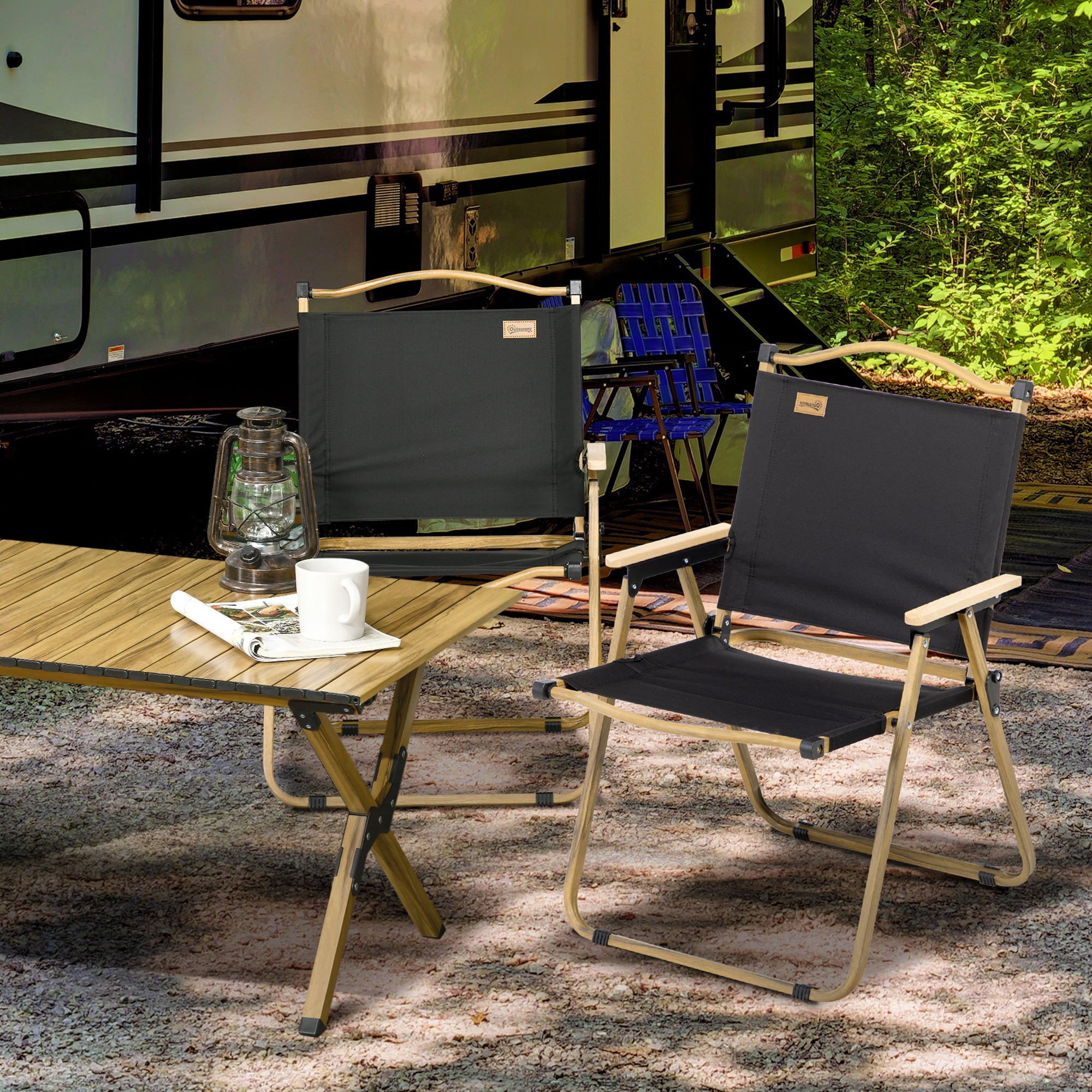 Outsunny Set of 2 Camping Chair, Lightweight Folding Chair, Portable Armchairs, Perfect for Festivals, Fishing, Beach and Hiking, Black