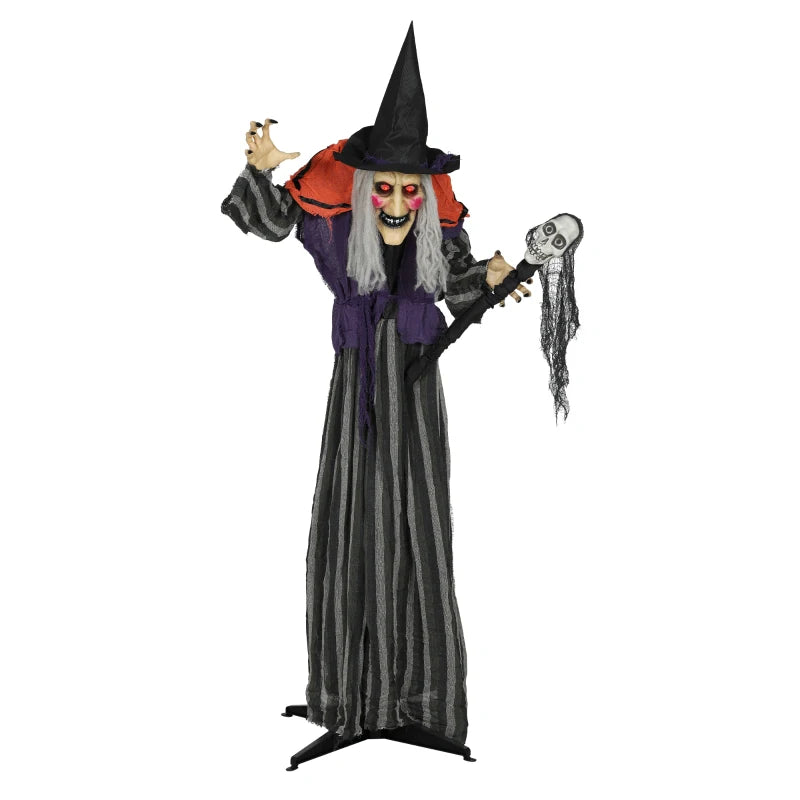 Outsunny Animatronic Standing Witch – Voice-Activated Halloween Prop with Skull Staff & Flashing Eyes