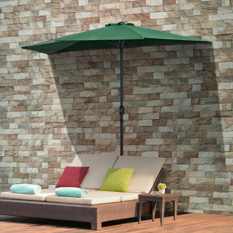9.8ft Half Umbrella Semi Round Patio Parasol with Crank Handle, Top Vent for Garden, Balcony- NO BASE INCLUDED, Green