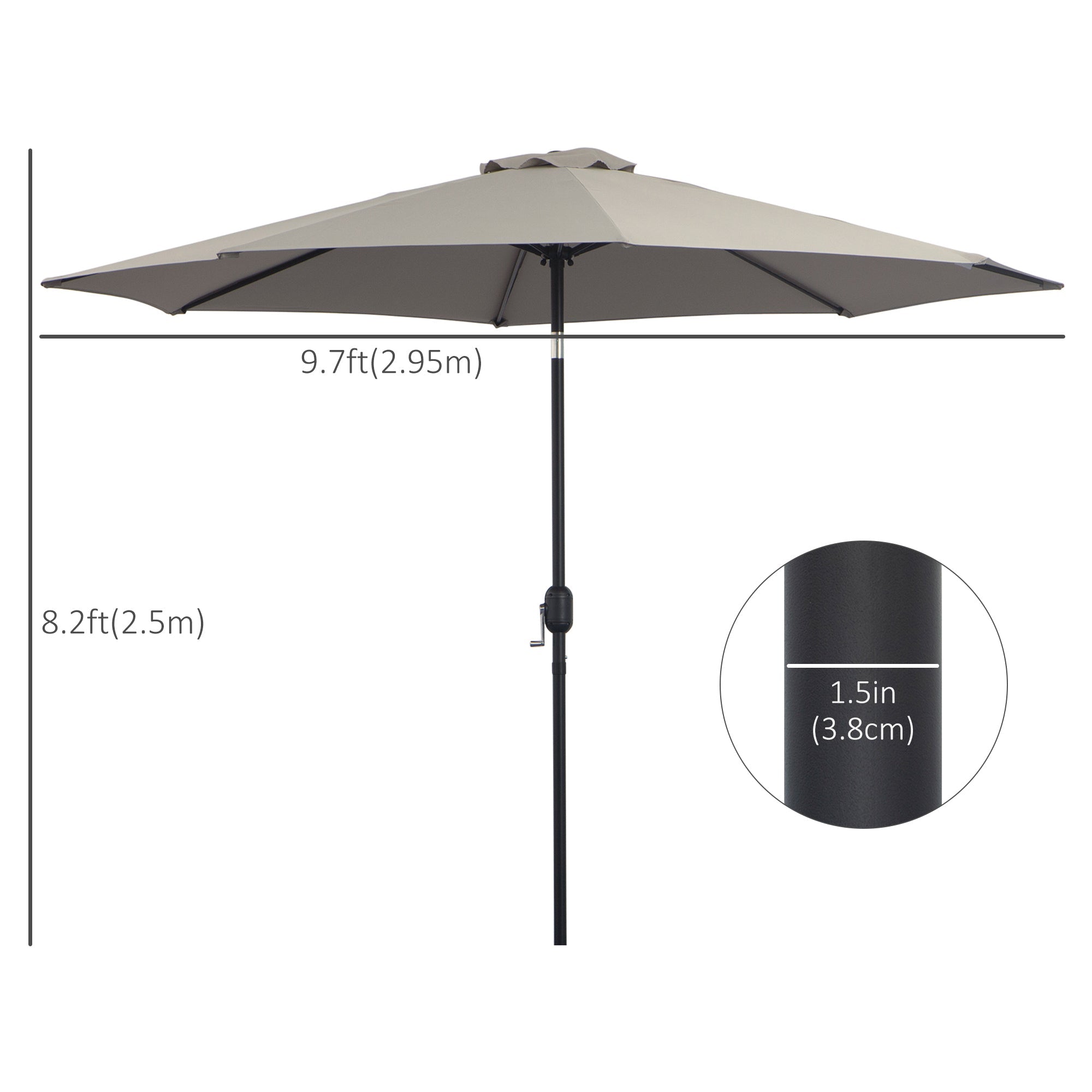 Outsunny 10'x 8' Steel Frame Round Market Patio Sun Umbrella Garden Parasol Outdoor Sunshade Canopy (Light Grey)