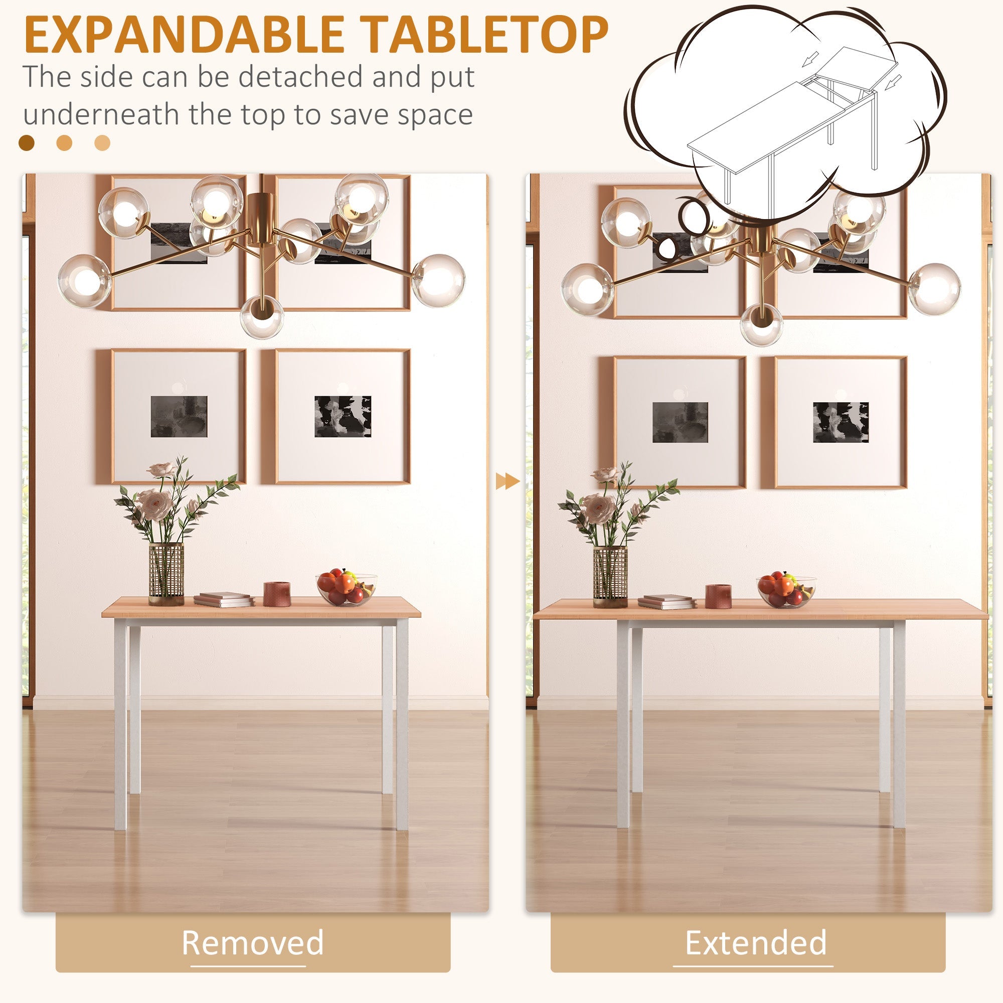 HOMCOM Space Saving Extendable Dining Table for 6 with Drop Leaf Folding Feature in Natural Perfect for Any Home