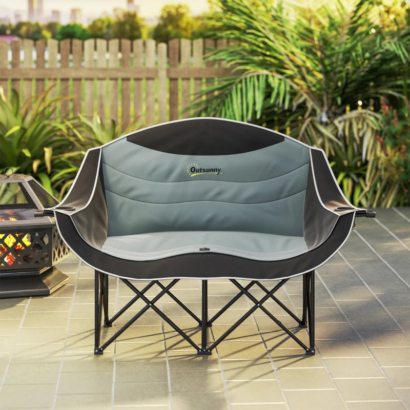 Portable Camp Chair, Double Camping Chair with Cup Holders and Carry Bag, Support 551 lbs, Black
