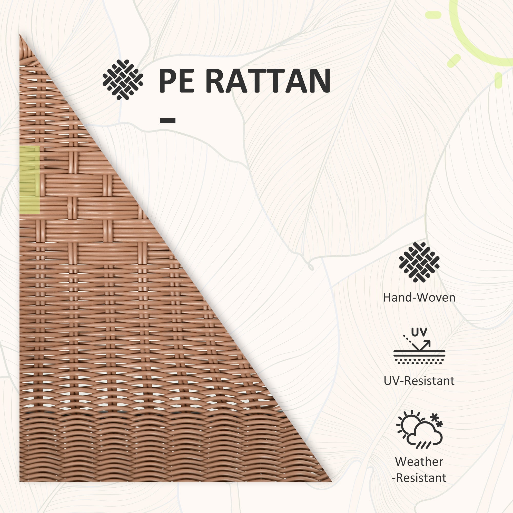 Outsunny 3 Pieces Outdoor Wicker Furniture Set with 2 Stackable Chairs, Tempered Glass Coffee Table for Garden, Backyard, Brown