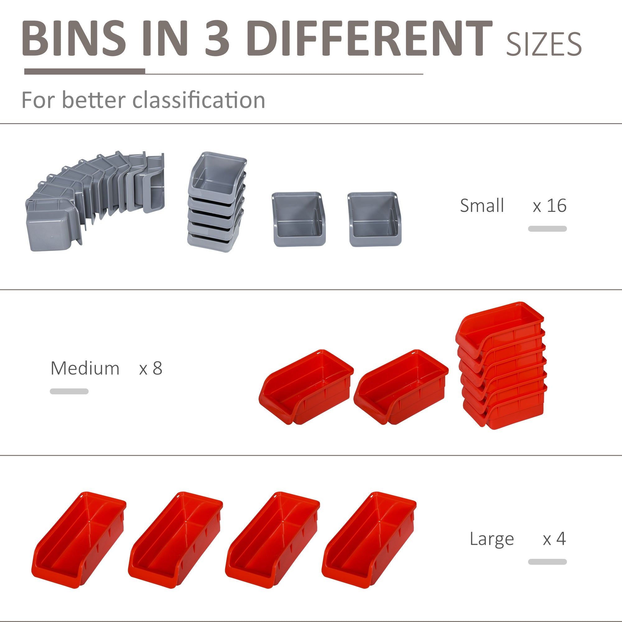 DURHAND Wall Storage System: 44-Bin Pegboard Organizer with Hooks for Garage Tool Storage, Red