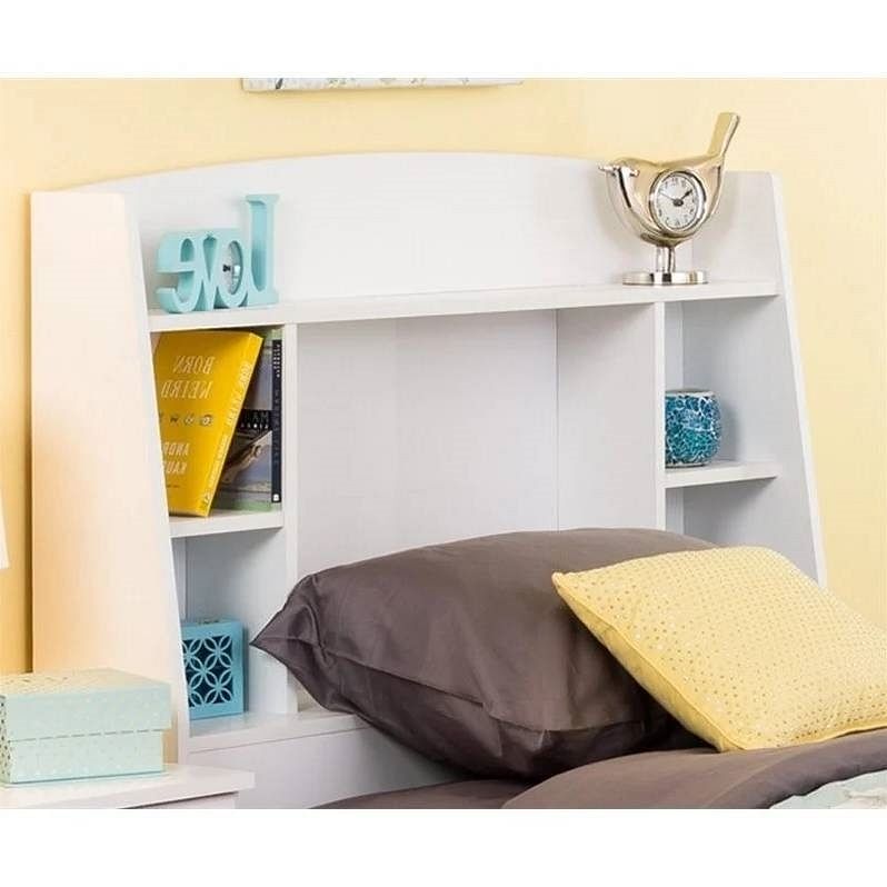 Twin size Bookcase Storage Headboard in White Wood Finish - Free Shipping