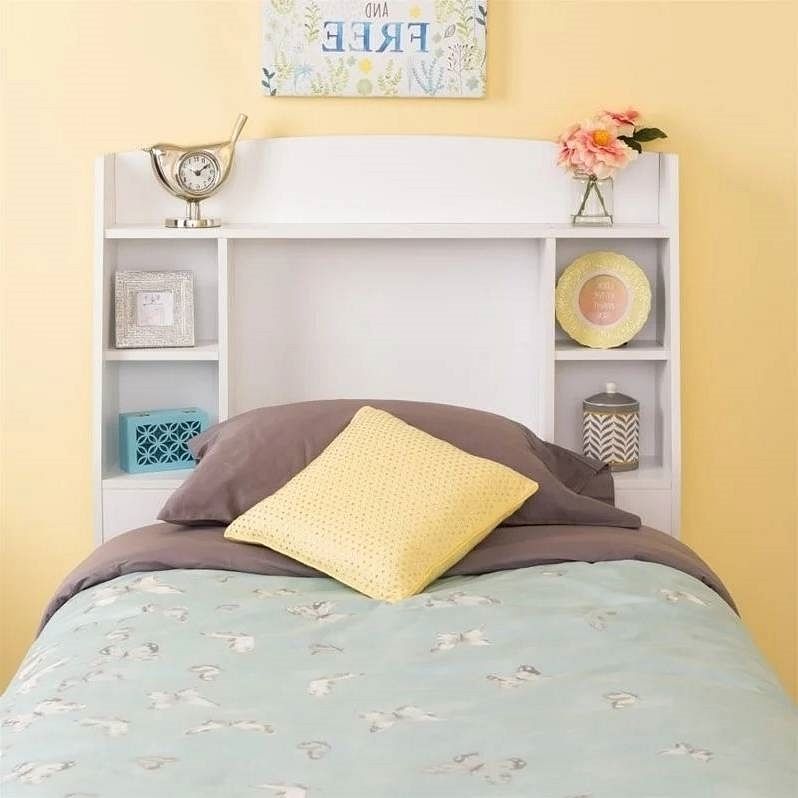 Twin size Bookcase Storage Headboard in White Wood Finish - Free Shipping
