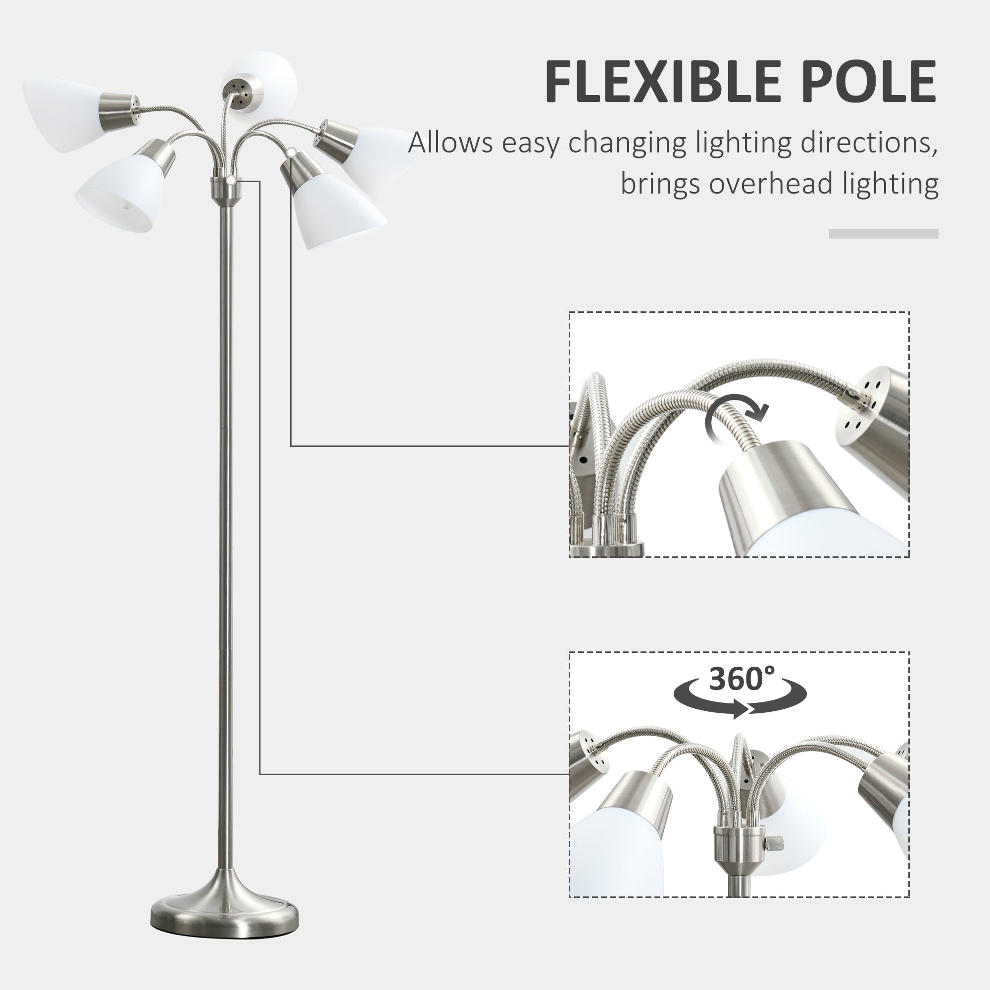 HOMCOM Arc Tree Floor Lamp 5 Adjustable Rotating Lights Modern Gooseneck Reading Bronze