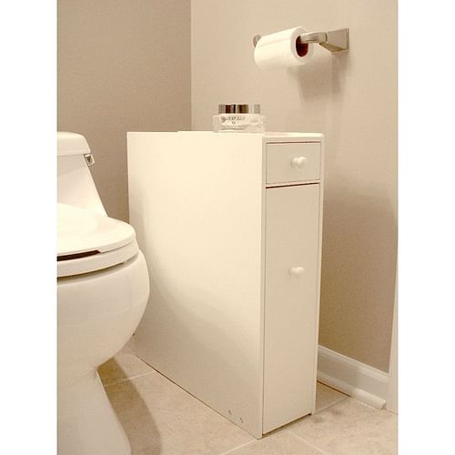 Space Saving Bathroom Floor Cabinet in White Wood Finish - Free Shipping