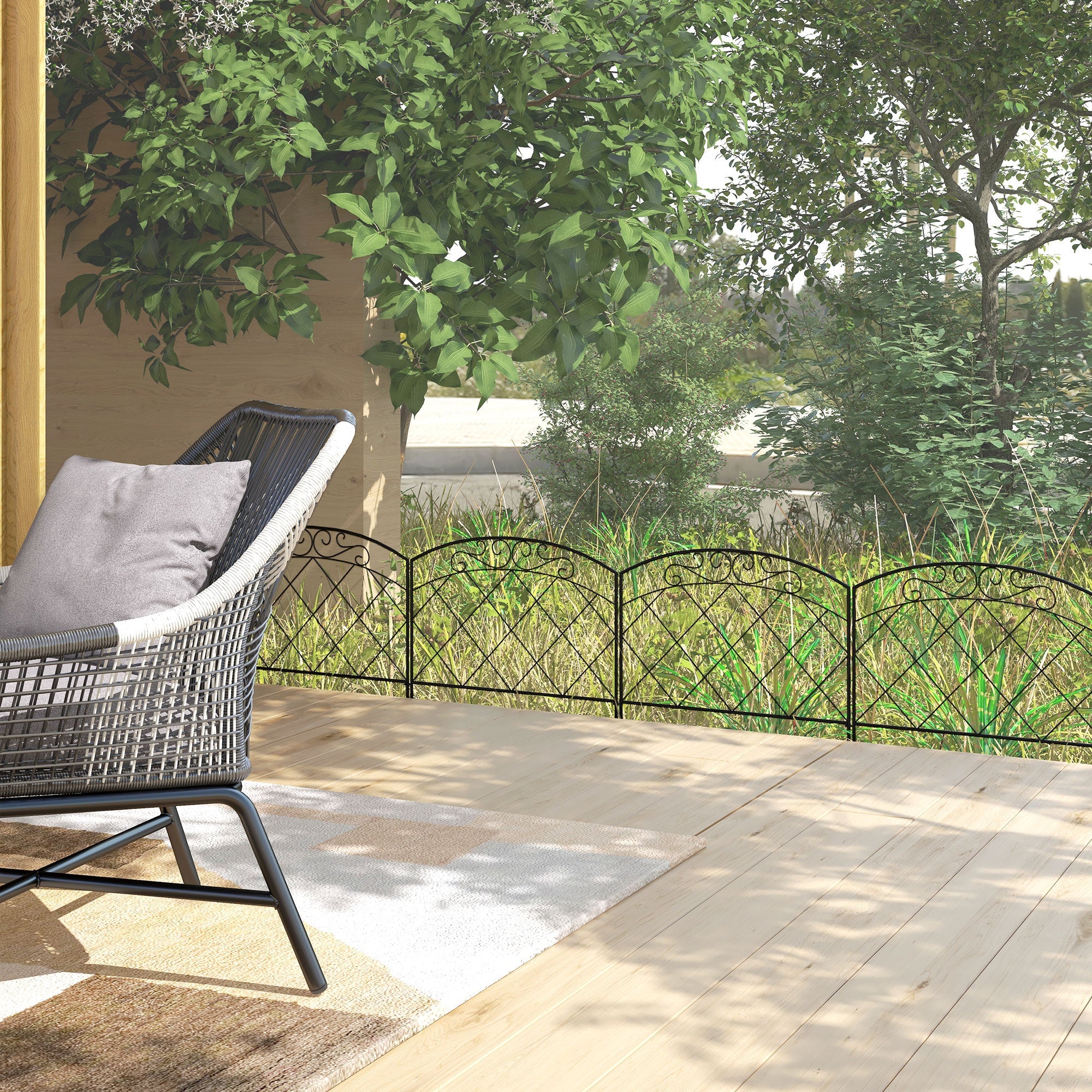 Outsunny 4-Pack Decorative Garden Fence: Swirl Panels for Yard Edging, Animal Barrier