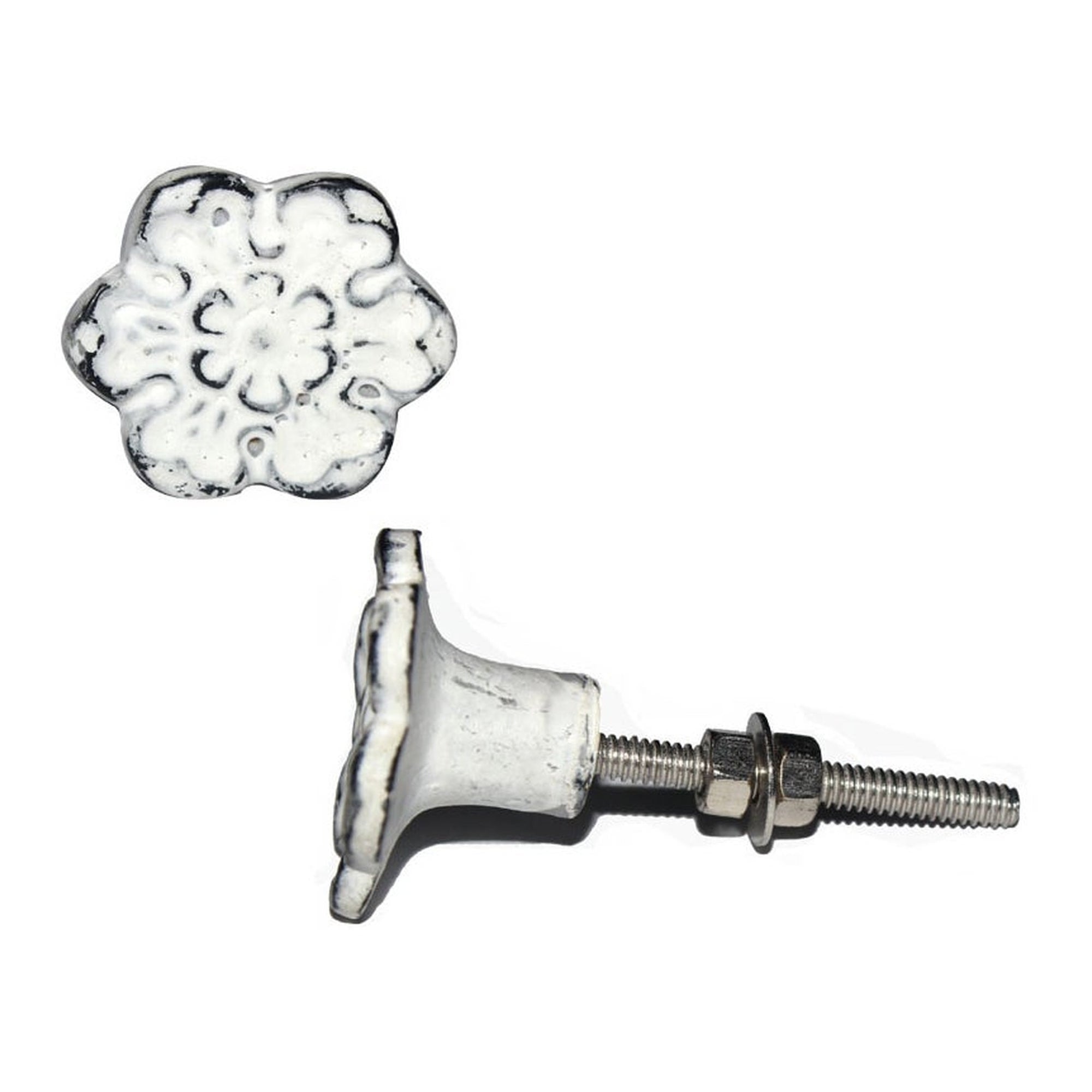 Cast Iron Flower Knob – Cream, 1.4 Inch Diameter