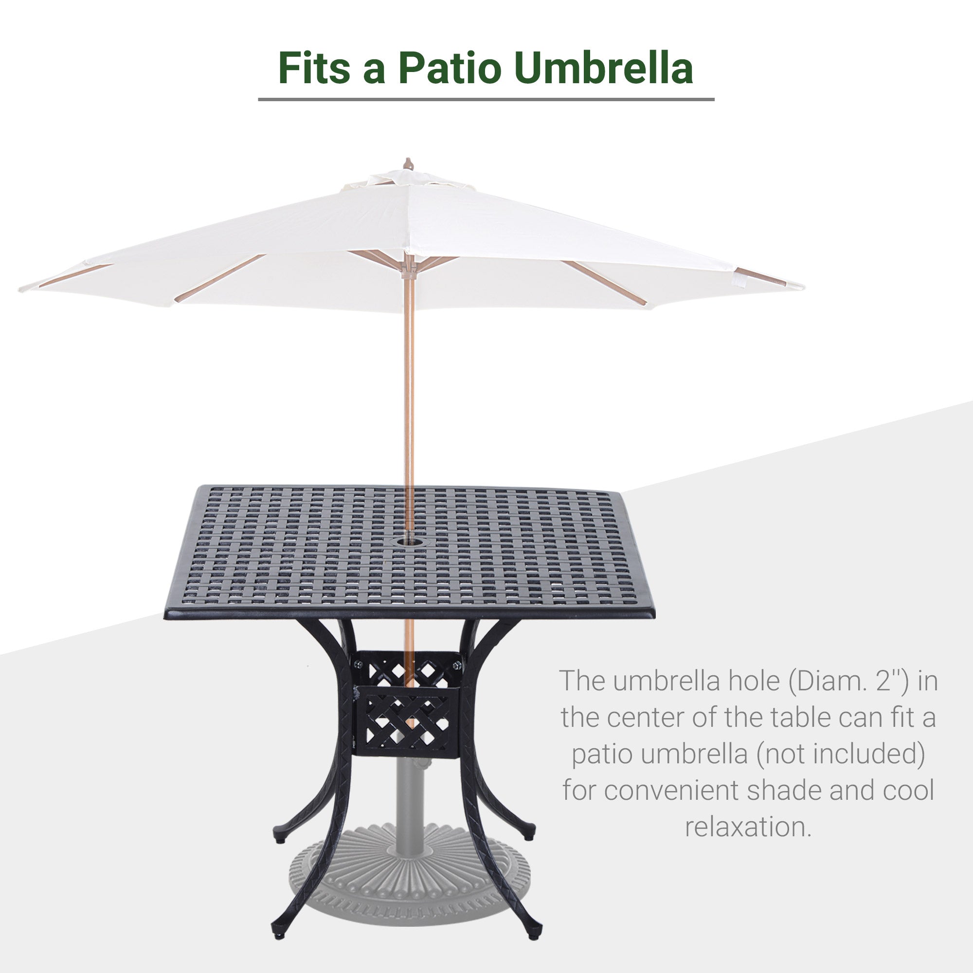 Outsunny 36" x 36" Square Metal Outdoor Patio Bistro Table with Umbrella Hole Black