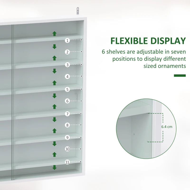 7-Tier Display Cabinet, Shot Glass Display Case, Glass Curio Cabinet with 2 Glass Doors and 6 Adjustable Shelves, White
