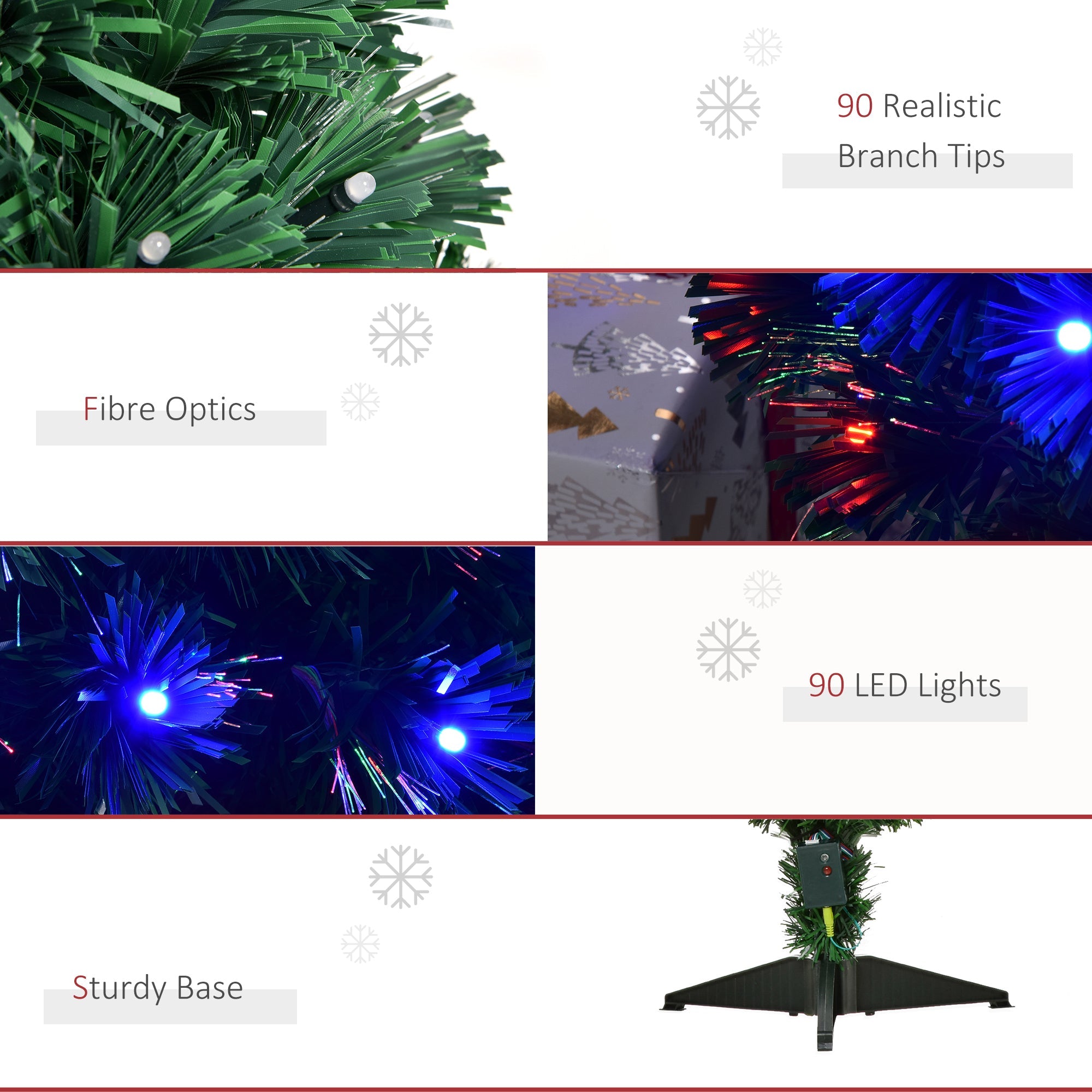 HOMCOM 3FT Pre-lit Fiber Optic Christmas Tree - 90 LED Lights, Green, Artificial Holiday Décor for Xmas