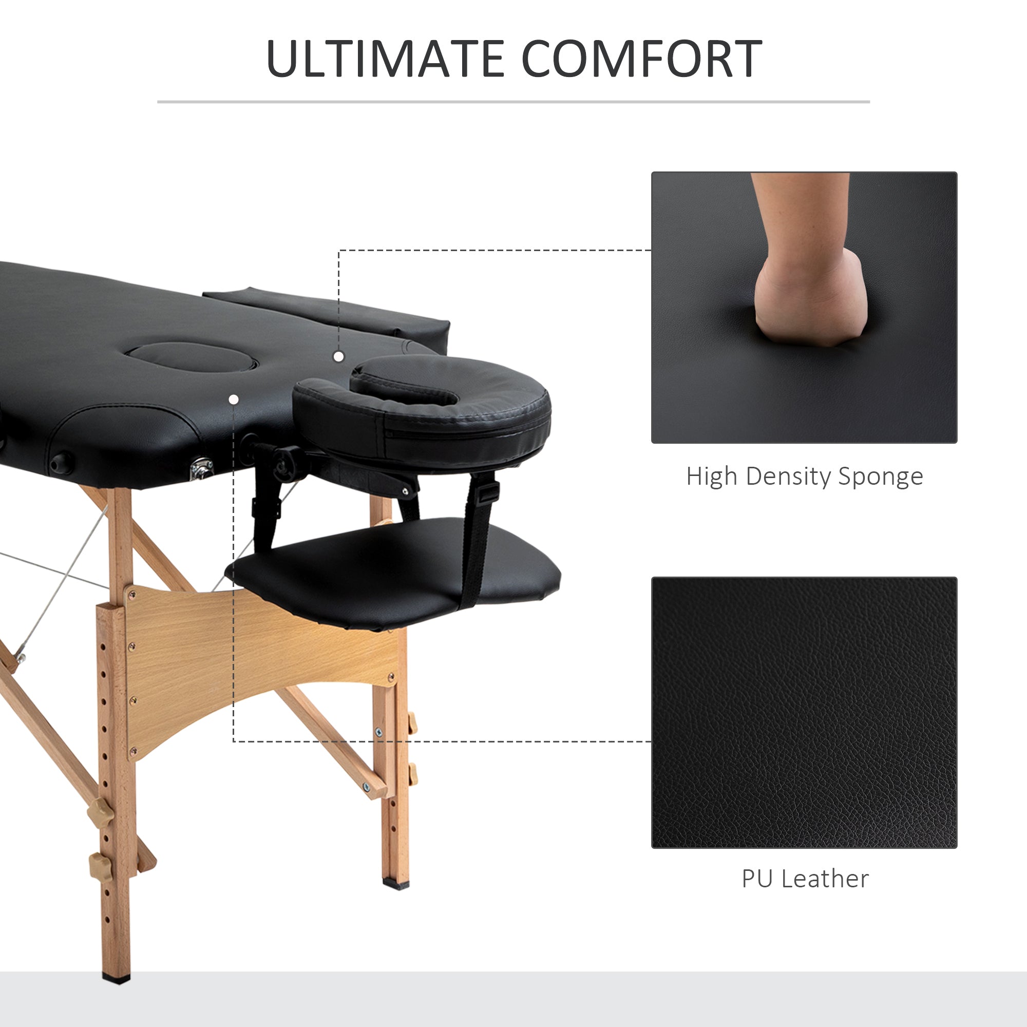 HOMCOM Professional 72" Portable Massage Table Adjustable Height Foldable Facial Spa Bed Black Color Salon