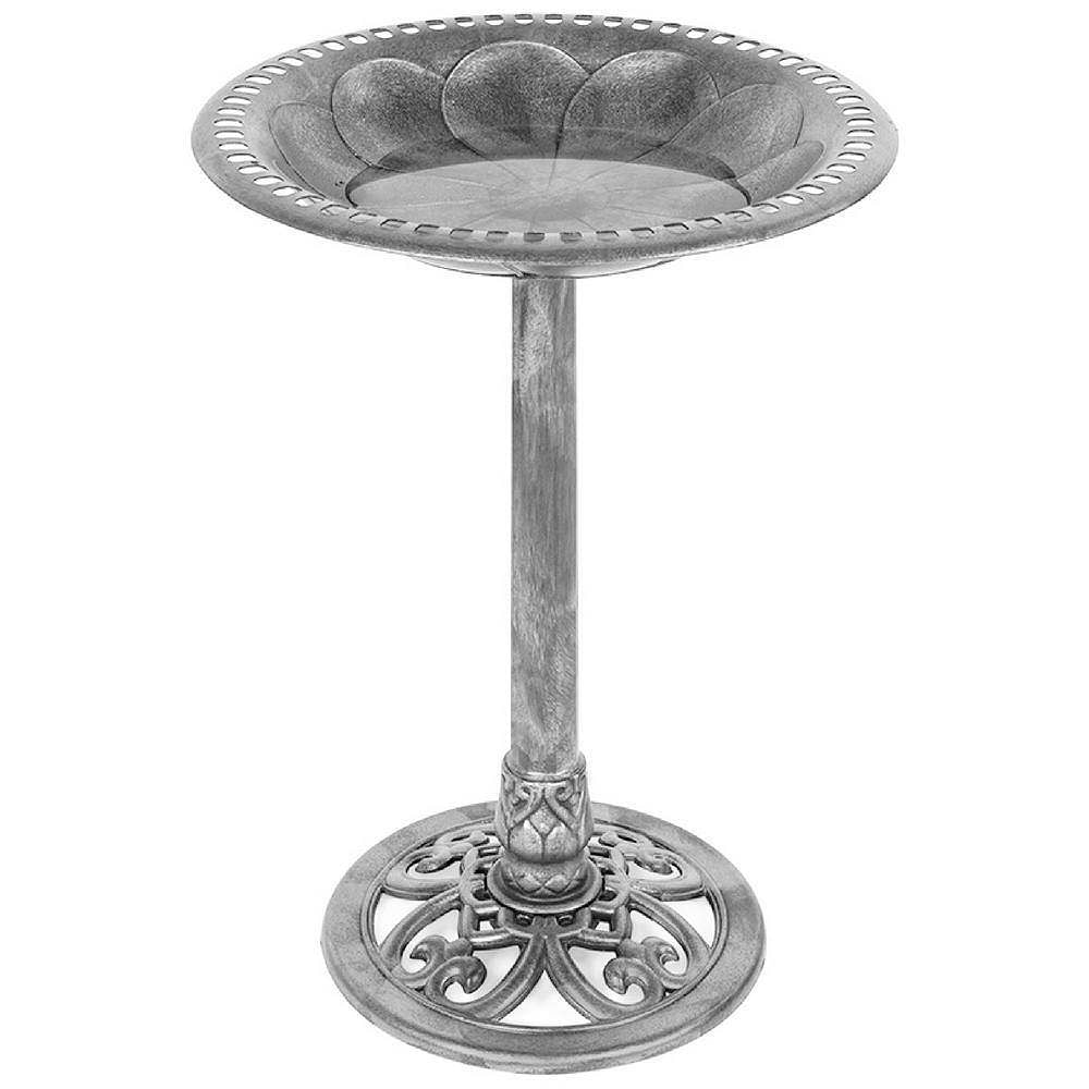 Outdoor Weather Resistant Polyresin Bird Bath in Rustic Aged Silver Finish - Free Shipping
