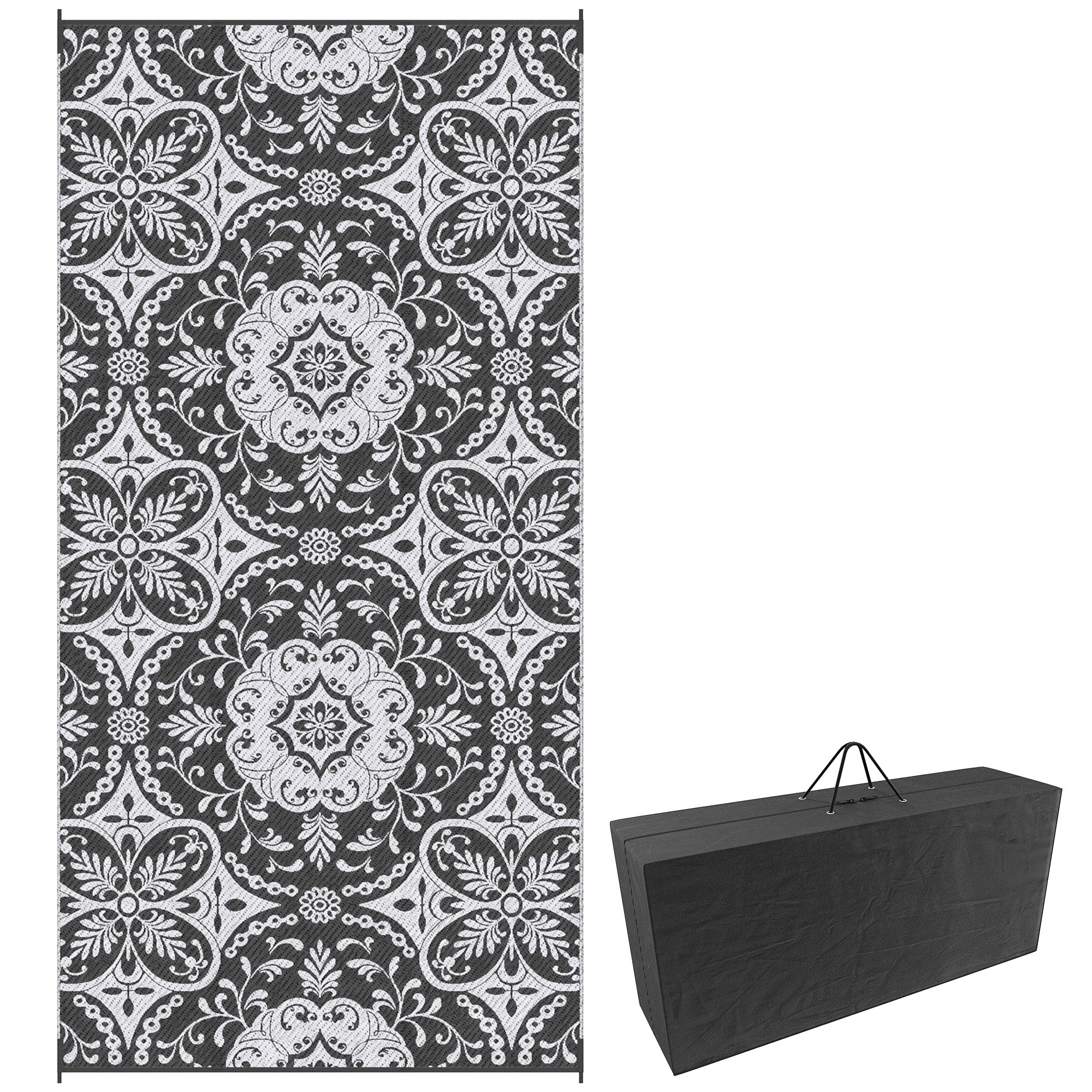 Outsunny Reversible Outdoor Mat 9x18 ft Waterproof Portable Rug with Carry Bag for RV Camping Deck Grey